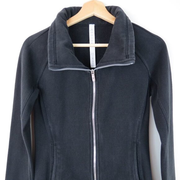LULULEMON Women's Radiant Jacket II Black Cotton Fleece Zip Front Sweatshirt 4 - Picture 4 of 10